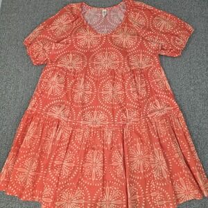 Uncle Frank Cotton Babydoll Dress Orange Boho Tiered Festival XL